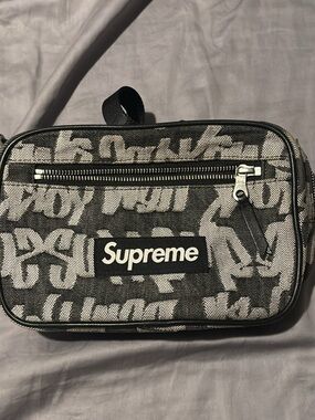 Supreme Black & White Logo Jacquard Belt Bag